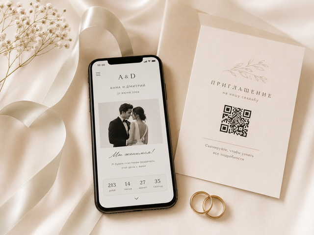 Цифровое приглашение на свадьбу онлайн с QR-кодом